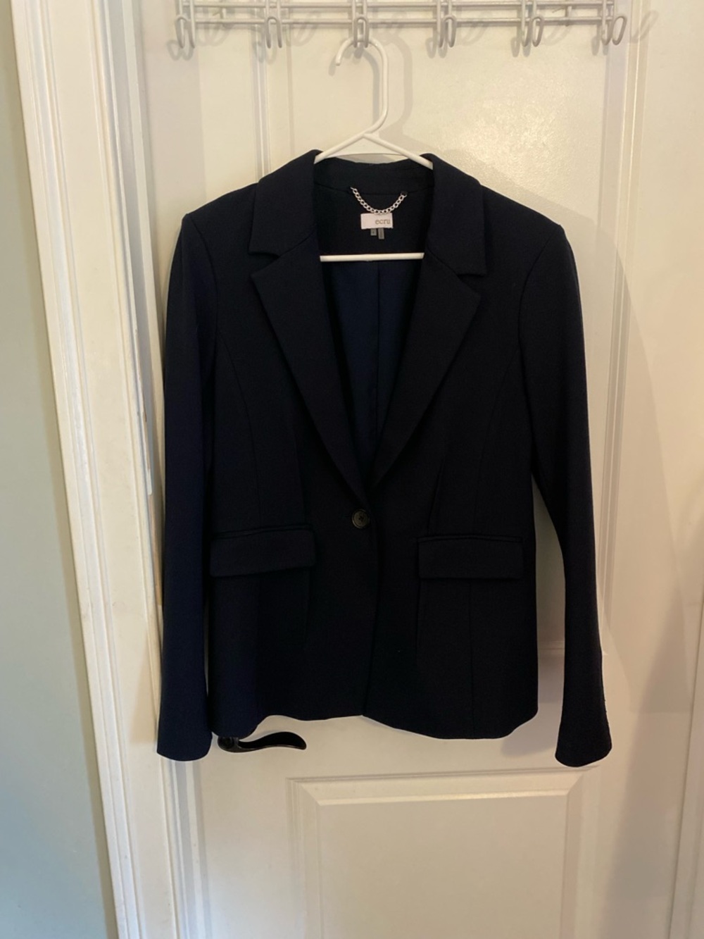 Ecru Navy Single-Button Women's Pleated Blazer